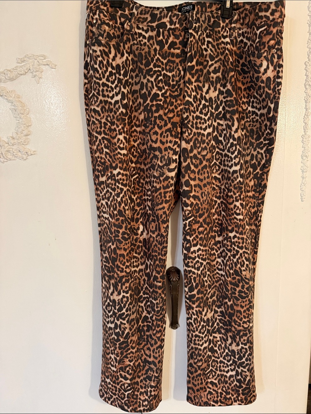 Jones New York Leopard-Print Straight Leg Stretch Jeans in Brown and Black